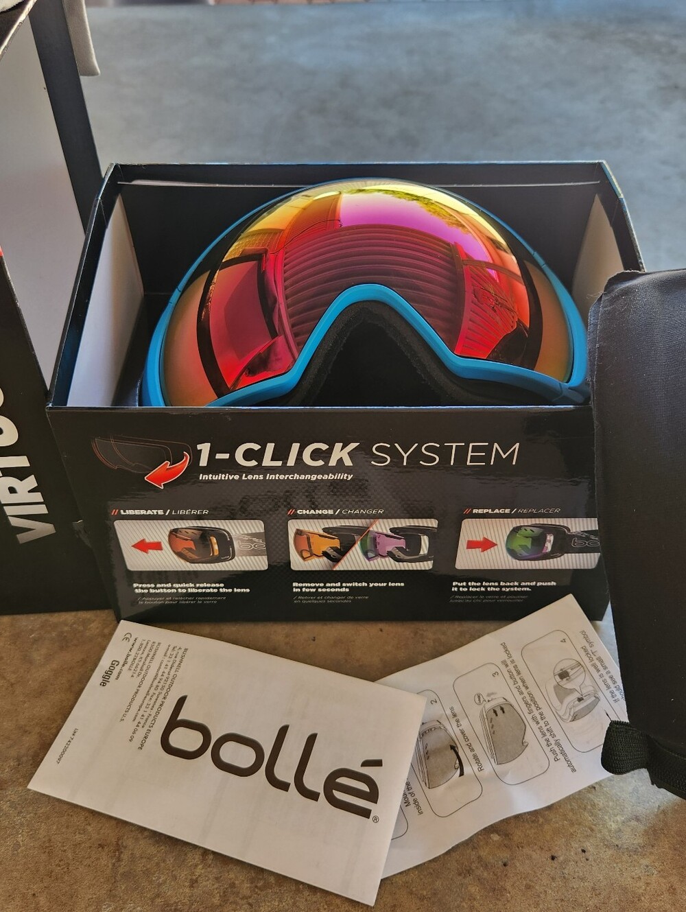 Bolle Virtuose 1 Click Snow Goggle Ski Or Snowboard 2 Lens W Case Box Worn 1 X